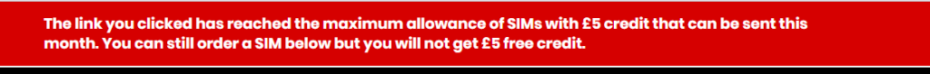 如果上述链接提示（这里表示该链接每月赠送£5话费的卡额度已经达上限了）